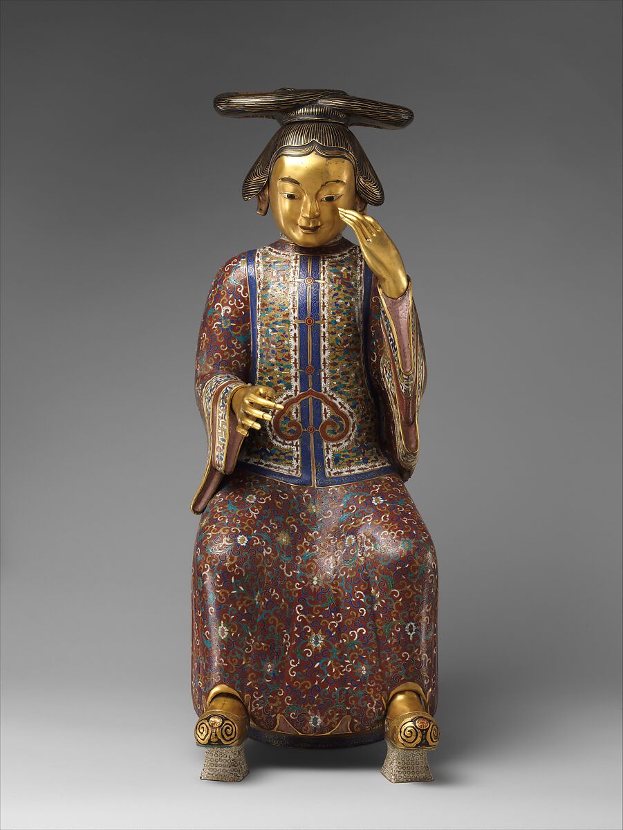 Seated Figure (one of a pair), Cloisonné enamel, China 