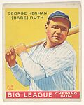 George Herman (Babe) Ruth, New York Yankees, from the Goudey Gum Company's Big League Chewing Gum series (R319), Goudey Gum Company  American, Commercial lithograph