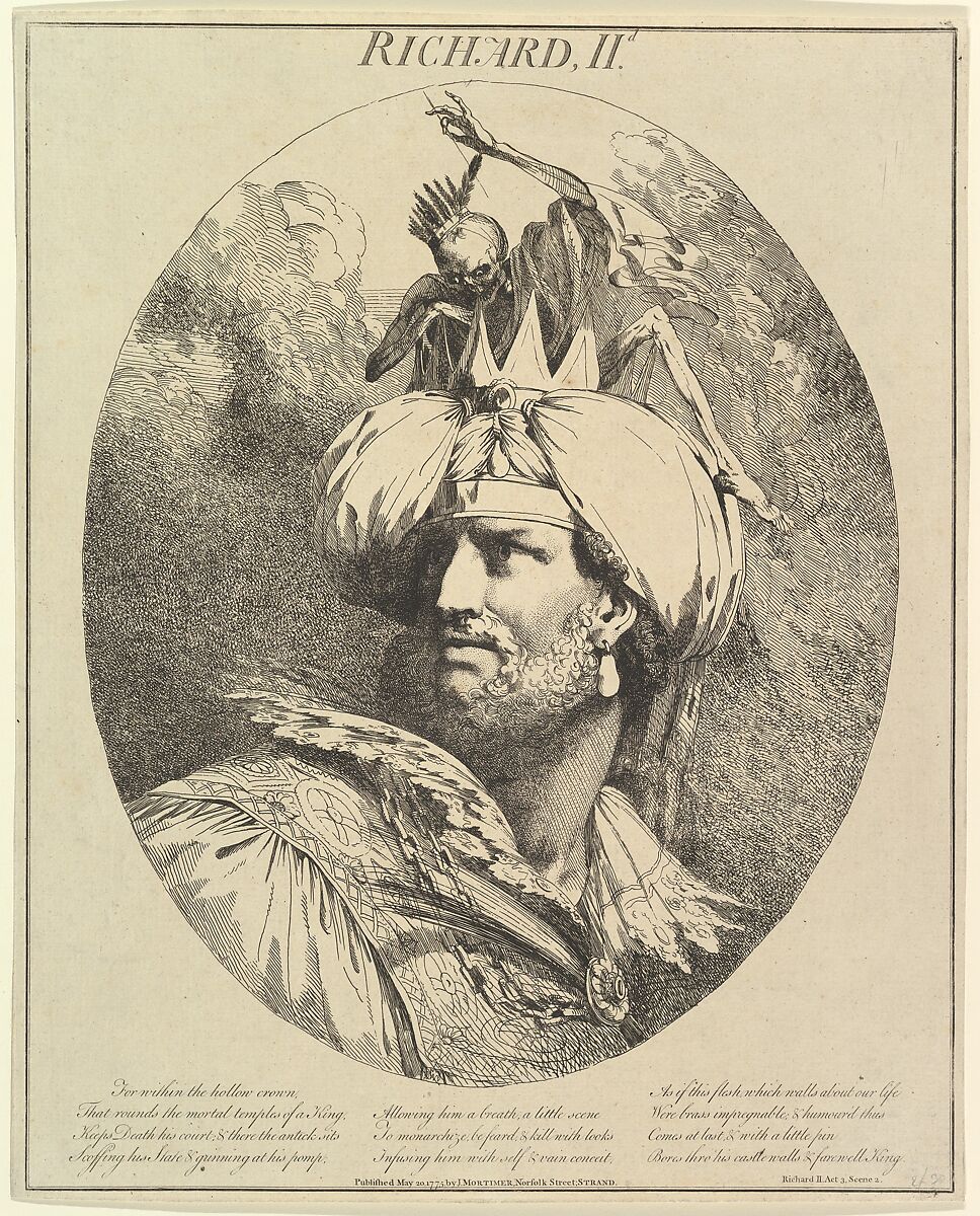 Richard II, from "Twelve Characters from Shakespeare", Etched and published by John Hamilton Mortimer (British, Eastbourne 1740–1779 London), Etching 