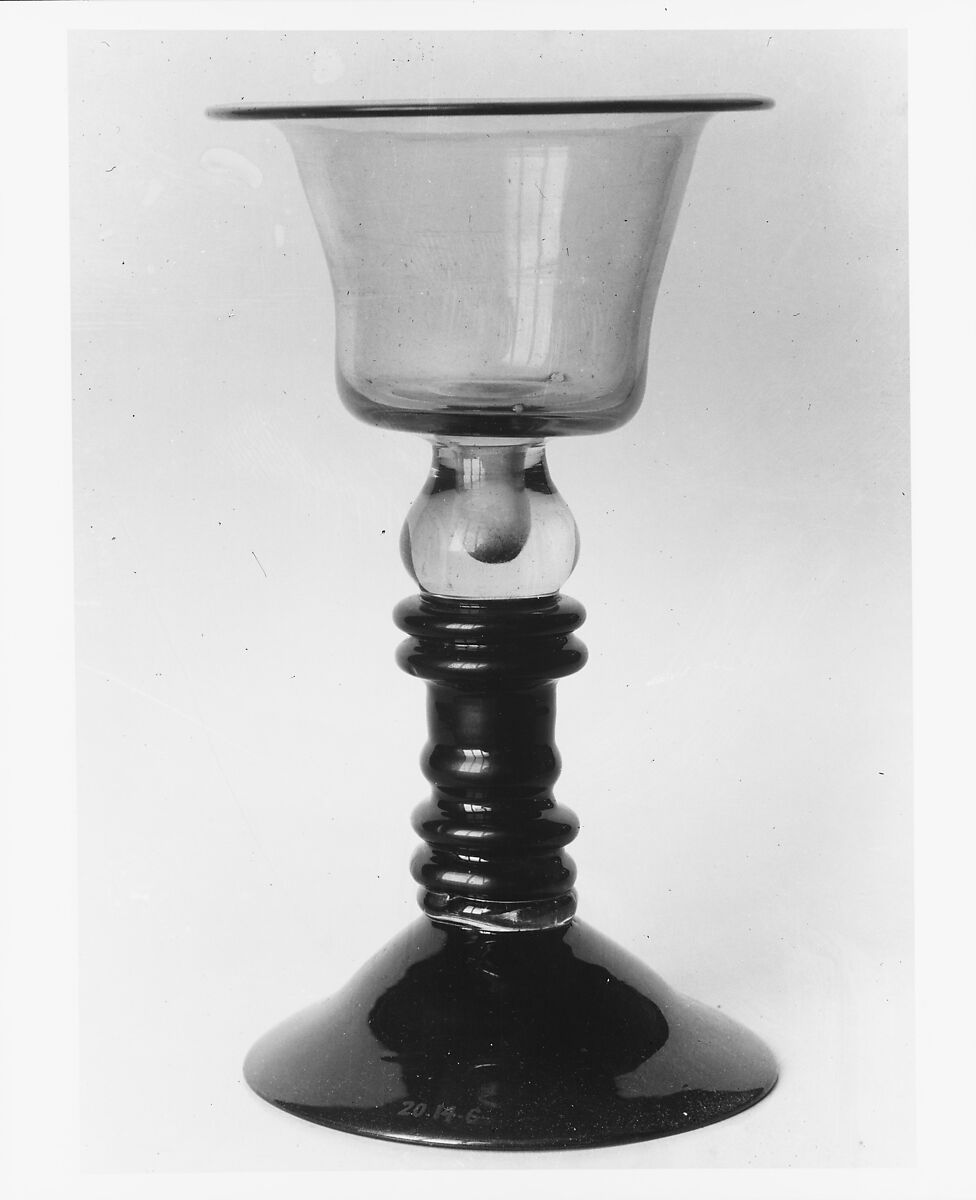 Goblet, Free-blown aquqmarine and amber glass, American 