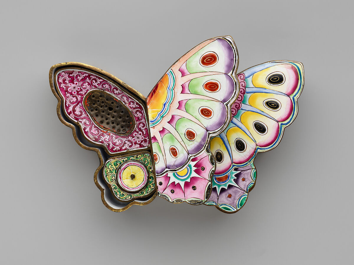 Inkstand in the shape of a butterfly, Painted enamel on copper alloy, China