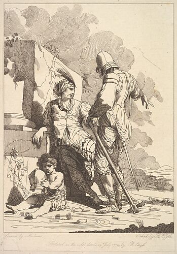 Two Soldiers and Child Holding a Helmet