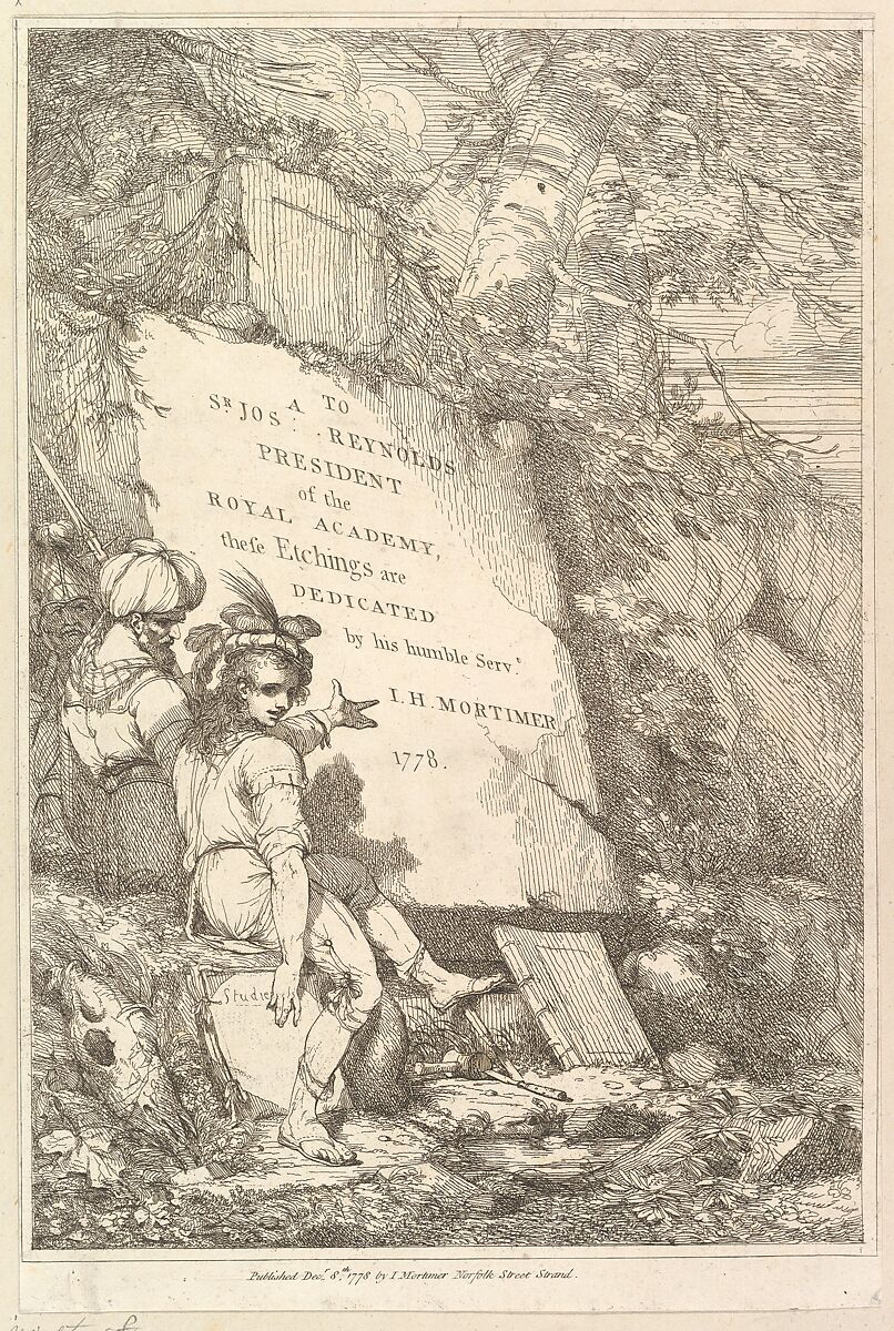 Frontispiece, from "Fifteen Etchings Dedicated to Sir Joshua Reynolds", Designed, etched and published by John Hamilton Mortimer (British, Eastbourne 1740–1779 London), Etching 