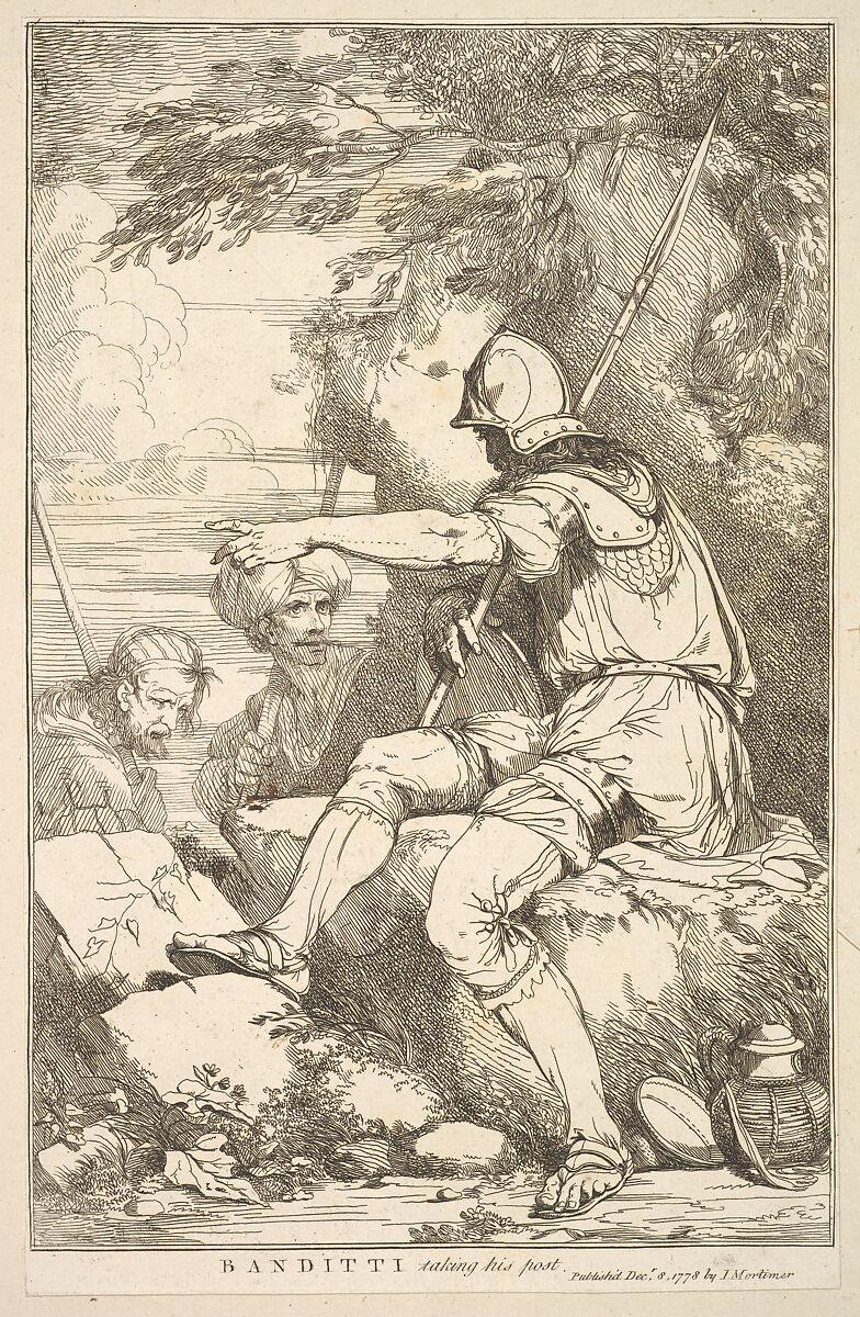 Banditti Taking His Post, from "Fifteen Etchings Dedicated to Sir Joshua Reynolds", Designed, etched and published by John Hamilton Mortimer (British, Eastbourne 1740–1779 London), Etching 