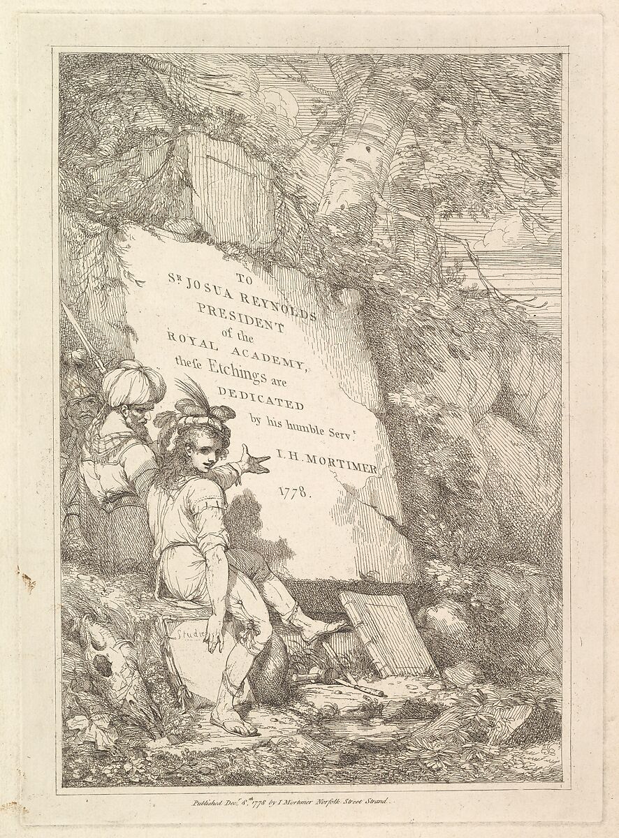 Frontispiece, from "Fifteen Etchings Dedicated to Sir Joshua Reynolds", Designed, etched and published by John Hamilton Mortimer (British, Eastbourne 1740–1779 London), Etching 