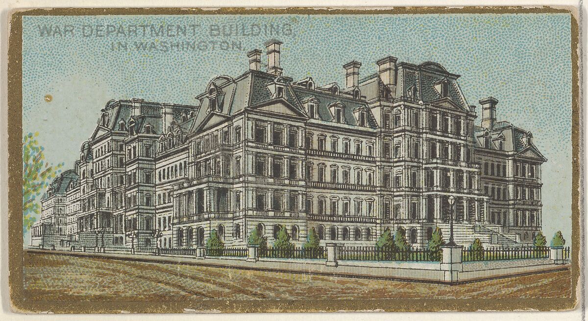 War Department Building in Washington, from the General Government and State Capitol Buildings series (N14) for Allen & Ginter Cigarettes Brands, Issued by Allen &amp; Ginter (American, Richmond, Virginia), Commercial color lithograph 