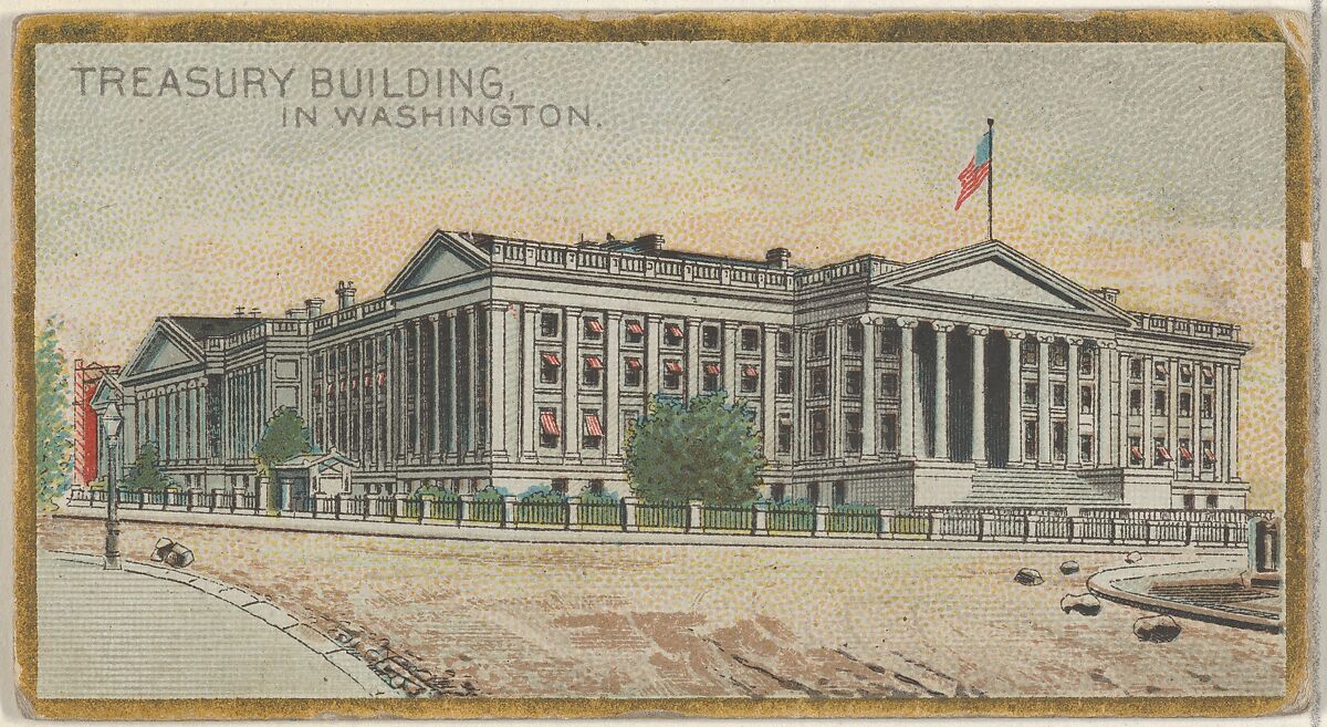 Treasury Building in Washington, from the General Government and State Capitol Buildings series (N14) for Allen & Ginter Cigarettes Brands, Issued by Allen &amp; Ginter (American, Richmond, Virginia), Commercial color lithograph 