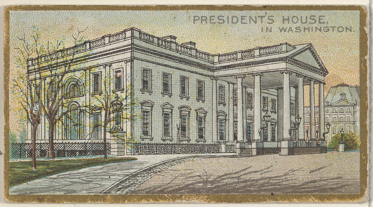 President's House in Washington, from the General Government and State Capitol Buildings series (N14) for Allen & Ginter Cigarettes Brands, Issued by Allen &amp; Ginter (American, Richmond, Virginia), Commercial color lithograph 