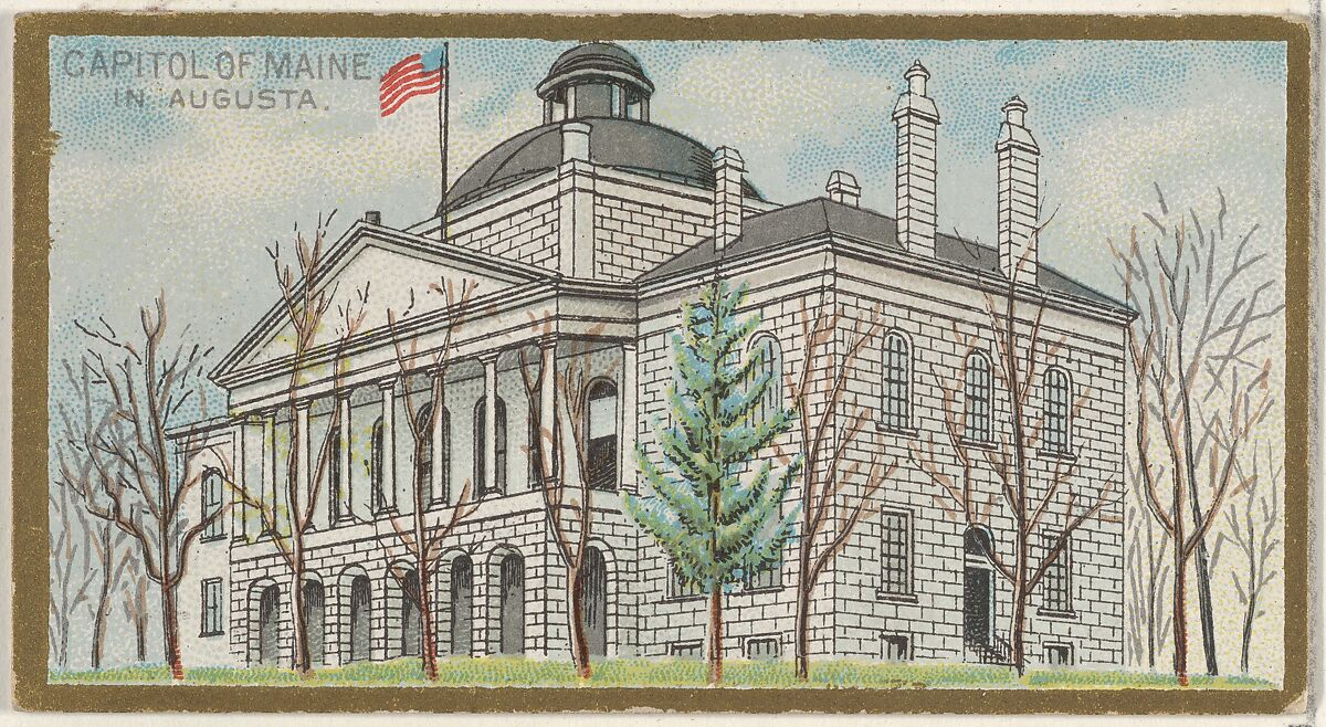 Capitol of Maine in Augusta, from the General Government and State Capitol Buildings series (N14) for Allen & Ginter Cigarettes Brands, Issued by Allen &amp; Ginter (American, Richmond, Virginia), Commercial color lithograph 