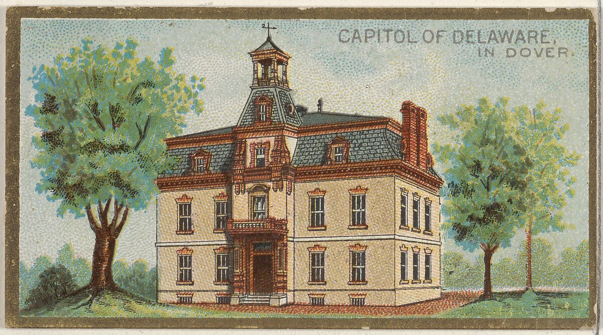 Capitol of Delaware in Dover, from the General Government and State Capitol Buildings series (N14) for Allen & Ginter Cigarettes Brands, Issued by Allen &amp; Ginter (American, Richmond, Virginia), Commercial color lithograph 