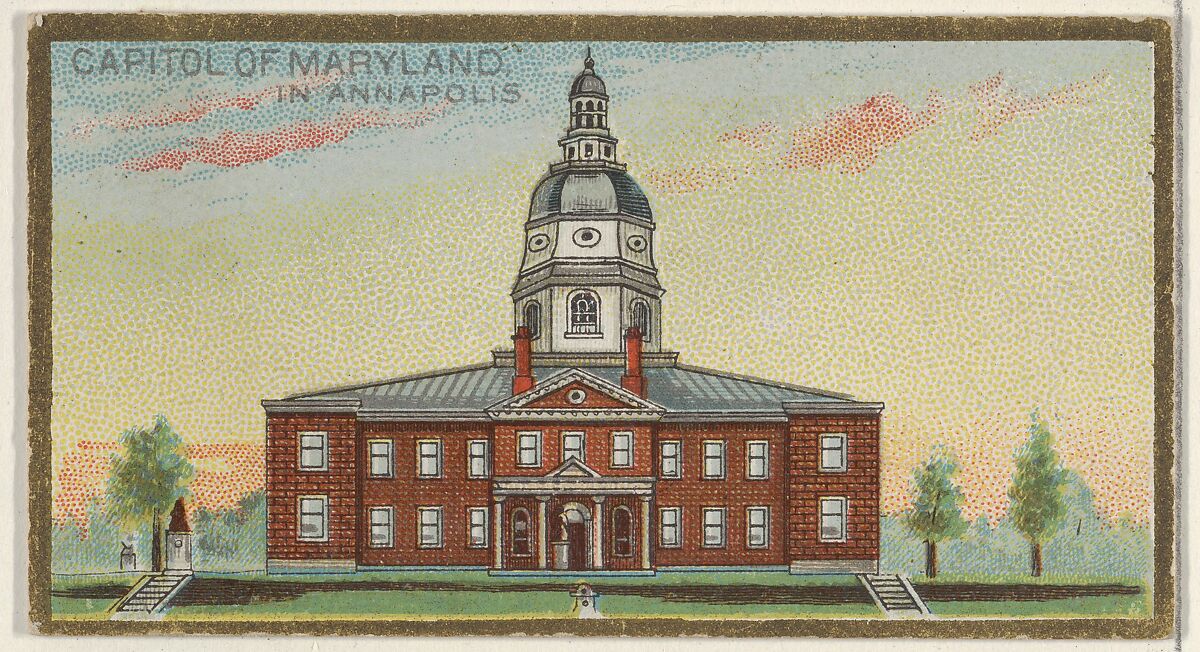 Capitol of Maryland in Annapolis, from the General Government and State Capitol Buildings series (N14) for Allen & Ginter Cigarettes Brands, Issued by Allen &amp; Ginter (American, Richmond, Virginia), Commercial color lithograph 
