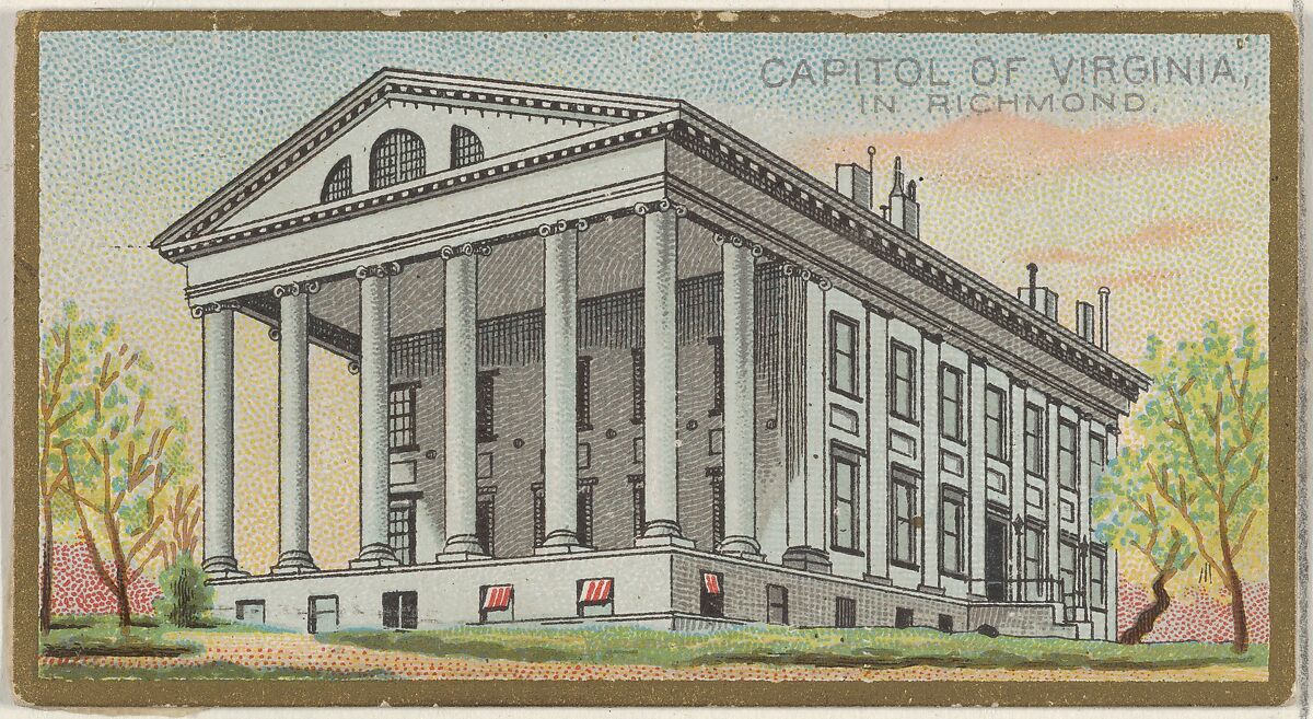 Capitol of Virginia in Richmond, from the General Government and State Capitol Buildings series (N14) for Allen & Ginter Cigarettes Brands, Issued by Allen &amp; Ginter (American, Richmond, Virginia), Commercial color lithograph 