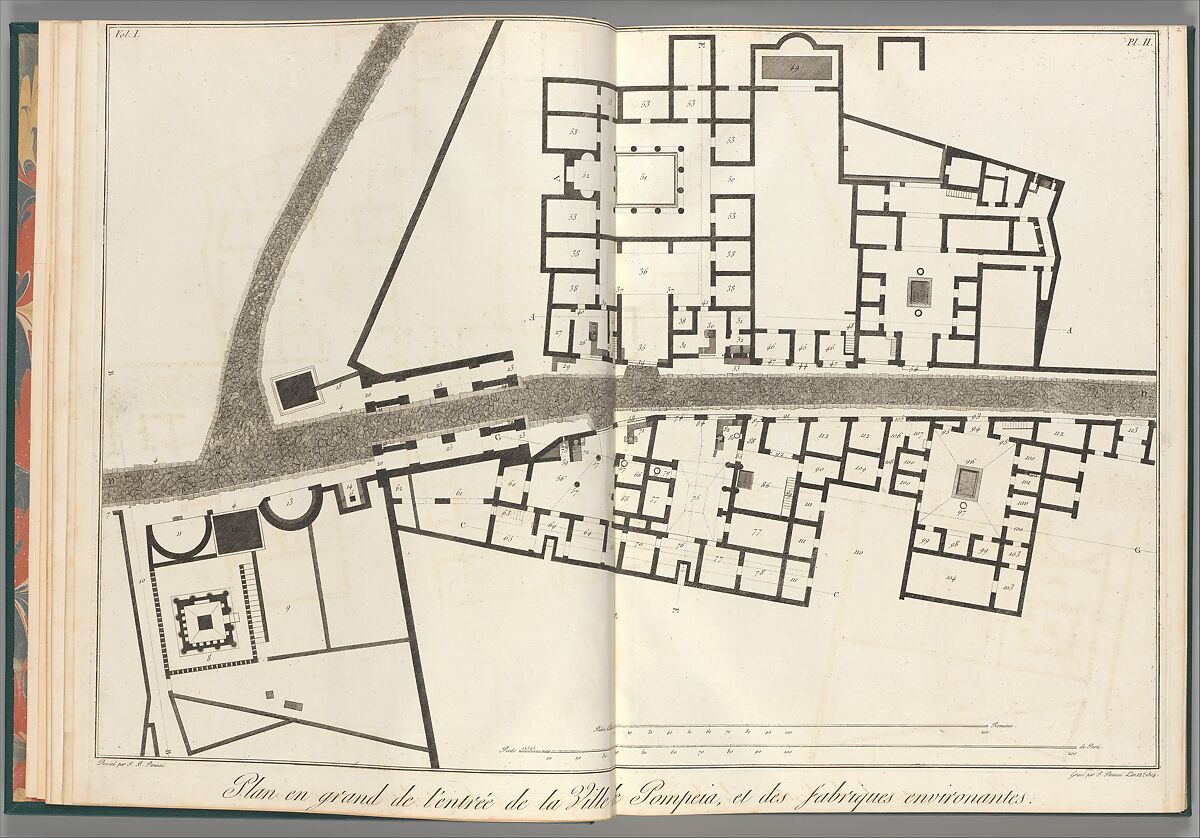 Large plan of the entrance of the town of Pompeii, and its surrounding buildings, from "Antiquités de Pompeïa, tome premier, Antiquités de la Grande Grèce..." (Antiquities of Pompeii, volume one, Antiquities of Great Greece...), volume 1, plate 2, Francesco Piranesi (Italian, Rome 1758–1810 Paris), Etching 