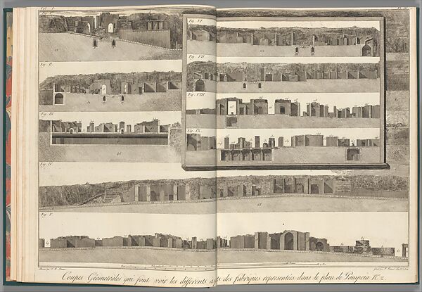 Cross-sections, which show the different aspects of the buildings shown in the plan of Pompeii [the preceding plate], from 