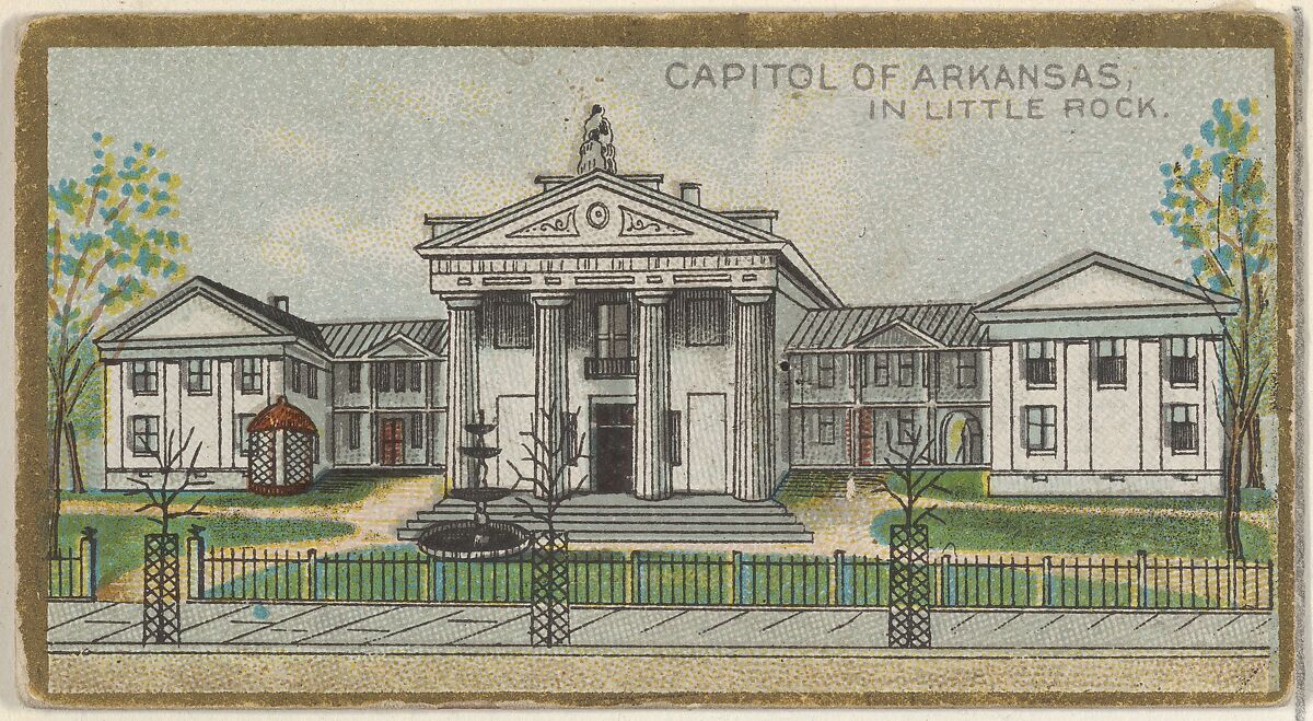 Capitol of Arkansas in Little Rock, from the General Government and State Capitol Buildings series (N14) for Allen & Ginter Cigarettes Brands, Issued by Allen &amp; Ginter (American, Richmond, Virginia), Commercial color lithograph 