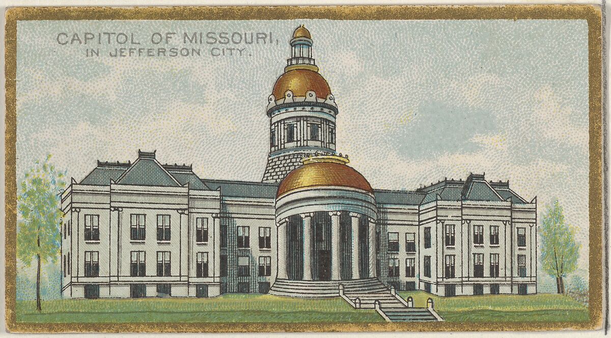Capitol of Missouri in Jefferson City, from the General Government and State Capitol Buildings series (N14) for Allen & Ginter Cigarettes Brands, Issued by Allen &amp; Ginter (American, Richmond, Virginia), Commercial color lithograph 