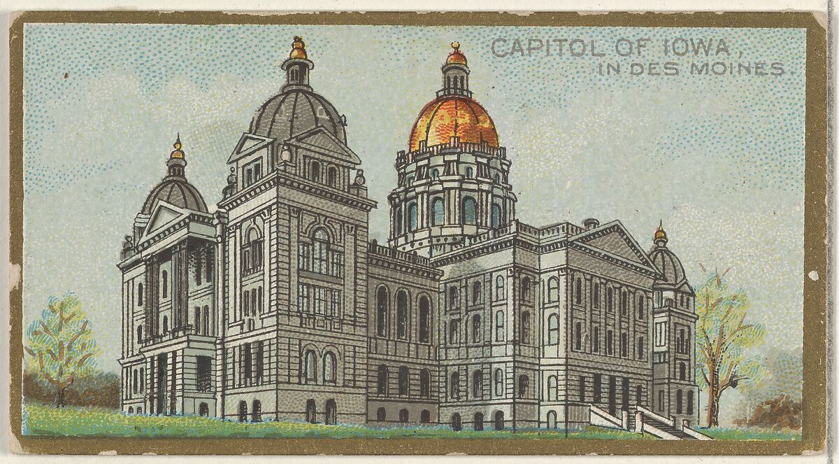 Capitol of Iowa in Des Moines, from the General Government and State Capitol Buildings series (N14) for Allen & Ginter Cigarettes Brands, Issued by Allen &amp; Ginter (American, Richmond, Virginia), Commercial color lithograph 