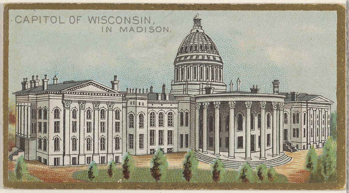 Capitol of Wisconsin in Madison, from the General Government and State Capitol Buildings series (N14) for Allen & Ginter Cigarettes Brands, Issued by Allen &amp; Ginter (American, Richmond, Virginia), Commercial color lithograph 