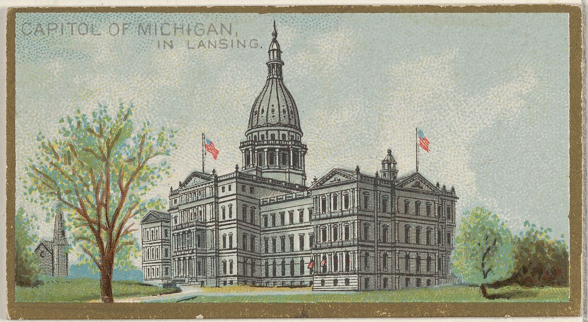 Capitol of Michigan in Lansing, from the General Government and State Capitol Buildings series (N14) for Allen & Ginter Cigarettes Brands, Issued by Allen &amp; Ginter (American, Richmond, Virginia), Commercial color lithograph 