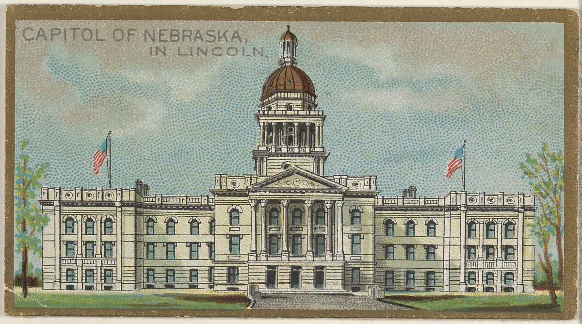 Capitol of Nebraska in Lincoln, from the General Government and State Capitol Buildings series (N14) for Allen & Ginter Cigarettes Brands, Issued by Allen &amp; Ginter (American, Richmond, Virginia), Commercial color lithograph 