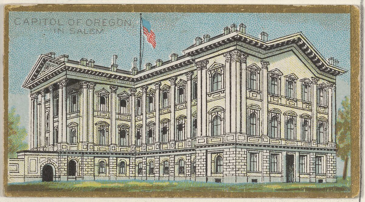 Capitol of Oregon in Salem, from the General Government and State Capitol Buildings series (N14) for Allen & Ginter Cigarettes Brands, Issued by Allen &amp; Ginter (American, Richmond, Virginia), Commercial color lithograph 