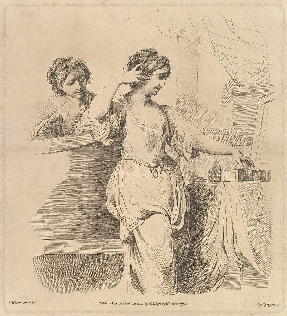Woman at Her Toilet, Charles Reuben Ryley (British, London ca. 1752–1798 London), Etching 