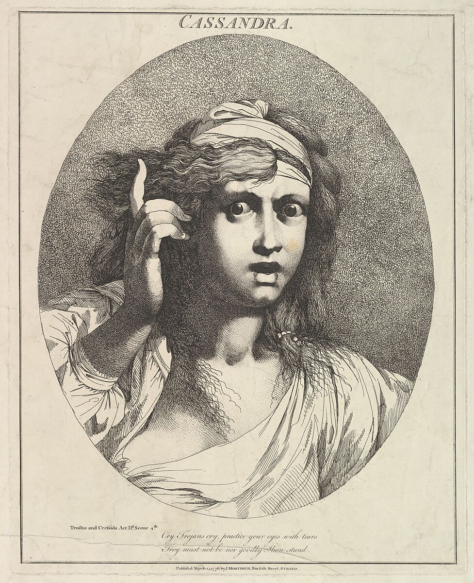 Cassandra (from "Twelve Characters from Shakespeare"), Etched and published by John Hamilton Mortimer (British, Eastbourne 1740–1779 London), Etching 