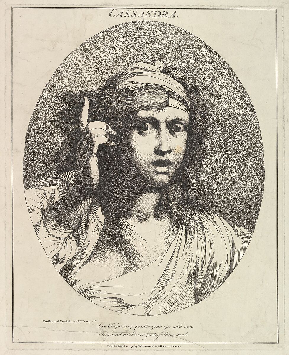 Cassandra, from "Twelve Characters from Shakespeare", Etched and published by John Hamilton Mortimer (British, Eastbourne 1740–1779 London), Etching 