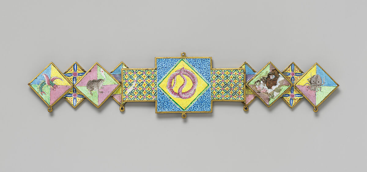 Plaque with the five poisonous creatures, Painted enamel, China