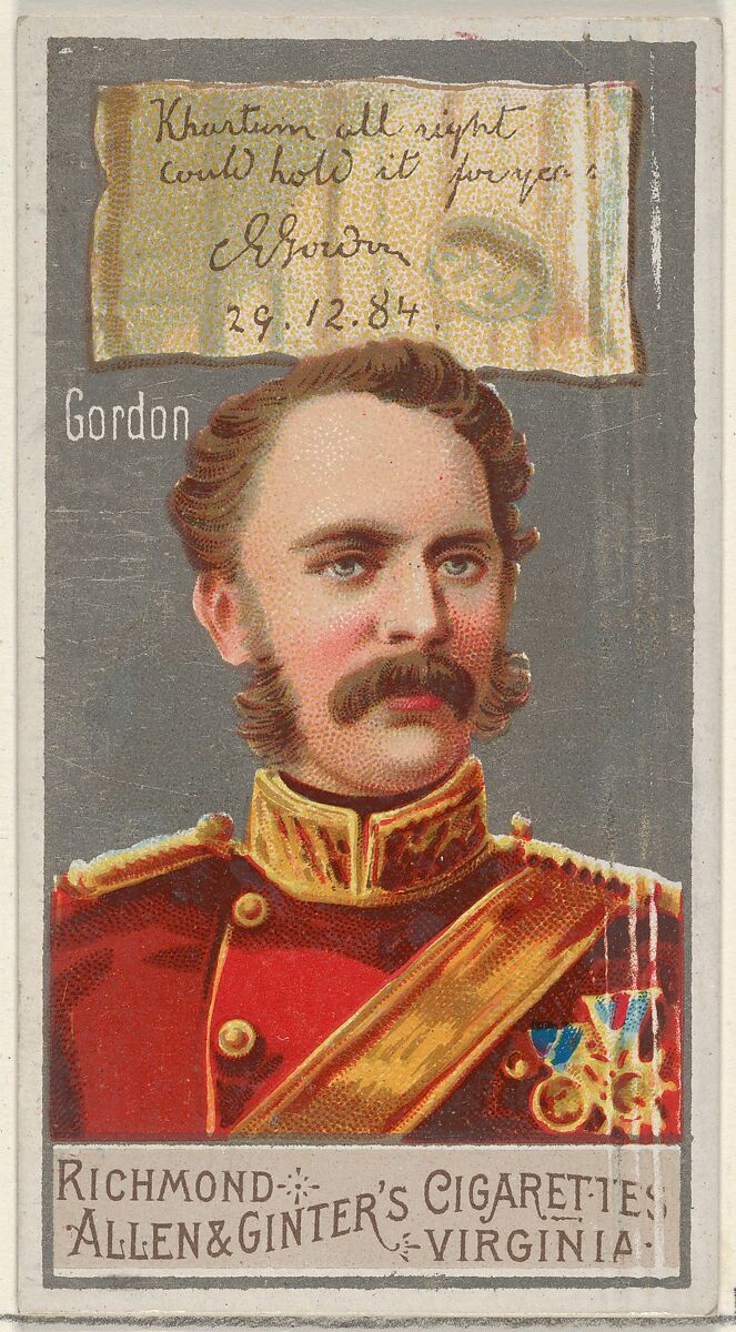 Charles George Gordon, from the Great Generals series (N15) for Allen & Ginter Cigarettes Brands, Allen &amp; Ginter (American, Richmond, Virginia), Commercial color lithograph 