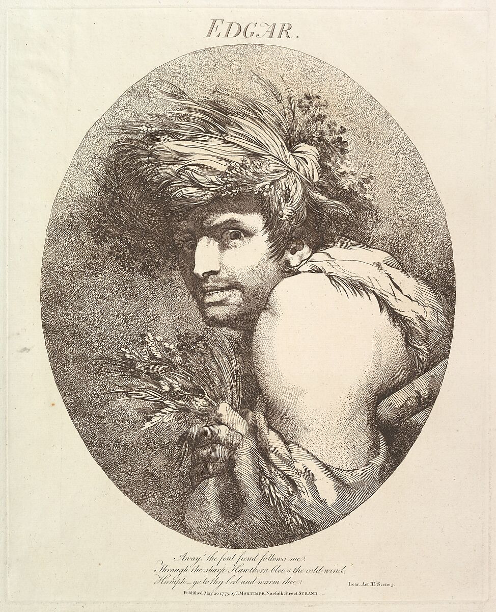 Edgar (from "Twelve Characters from Shakespeare"), Etched and published by John Hamilton Mortimer (British, Eastbourne 1740–1779 London), Etching 