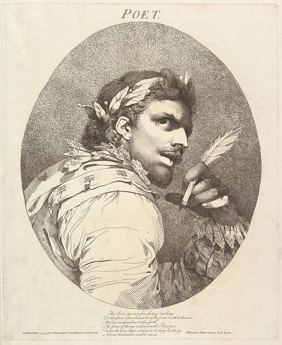 Poet (from "Twelve Characters from Shakespeare"), Etched and published by John Hamilton Mortimer (British, Eastbourne 1740–1779 London), Etching 