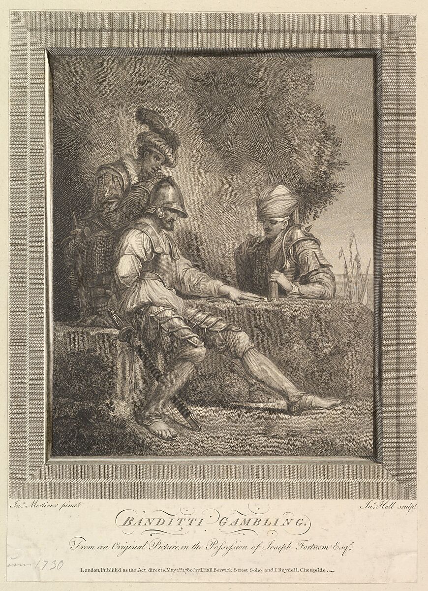 Banditti Gambling, Engraved and published by John Hall (British, Wivenhoe, Essex 1739–1797 London), Engraving 