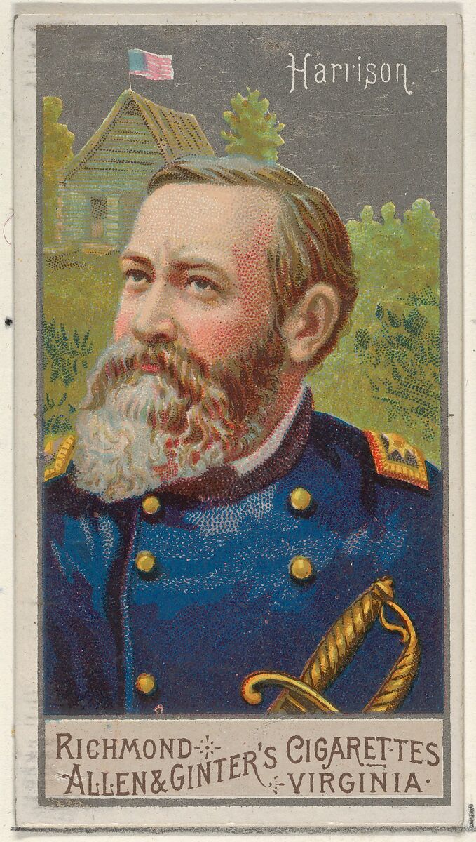 Harrison, from the Great Generals series (N15) for Allen & Ginter Cigarettes Brands, Allen &amp; Ginter (American, Richmond, Virginia), Commercial color lithograph 