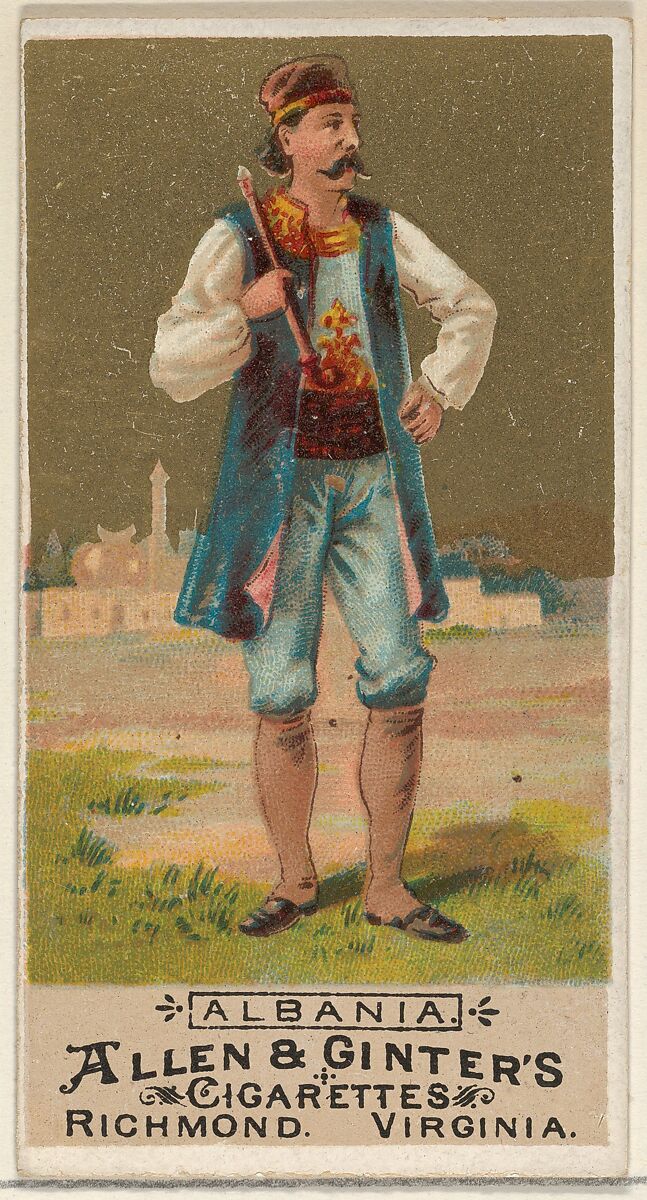 Albania, from the Natives in Costume series (N16) for Allen & Ginter Cigarettes Brands, Allen &amp; Ginter (American, Richmond, Virginia), Commercial color lithograph 