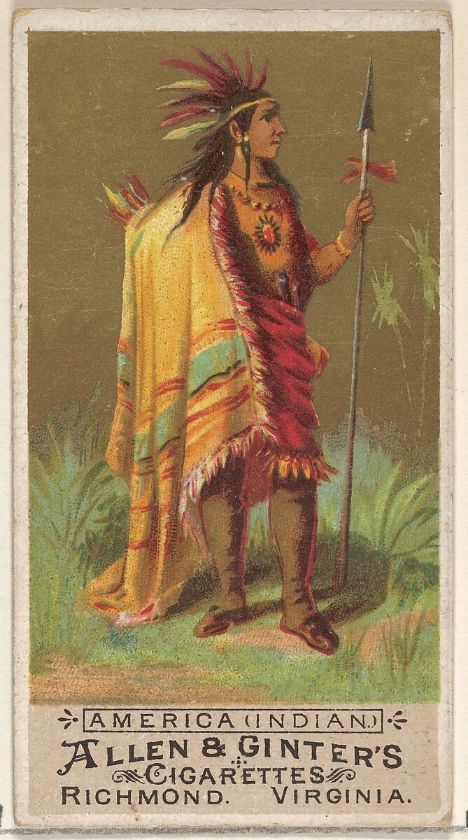 America (Indian), from the Natives in Costume series (N16) for Allen & Ginter Cigarettes Brands, Allen &amp; Ginter (American, Richmond, Virginia), Commercial color lithograph 
