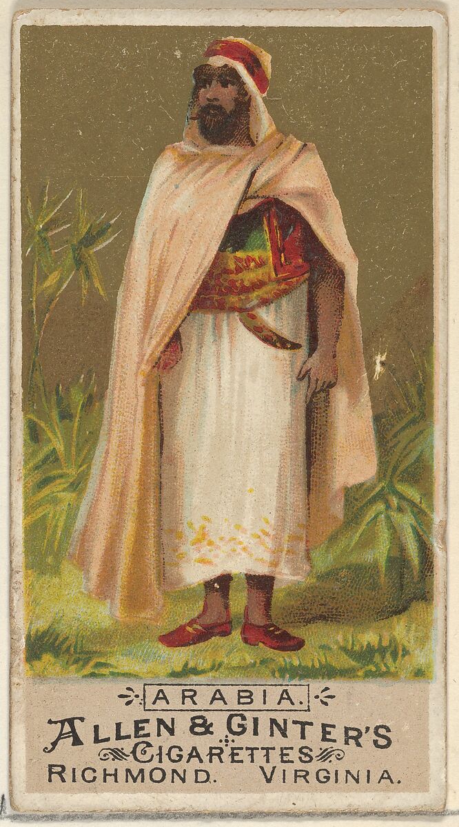 Arabia, from the Natives in Costume series (N16) for Allen & Ginter Cigarettes Brands, Allen &amp; Ginter (American, Richmond, Virginia), Commercial color lithograph 