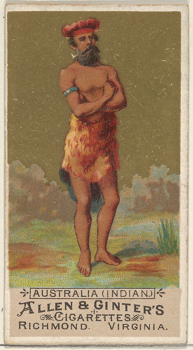 Australia (Indian), from the Natives in Costume series (N16) for Allen & Ginter Cigarettes Brands, Allen &amp; Ginter (American, Richmond, Virginia), Commercial color lithograph 