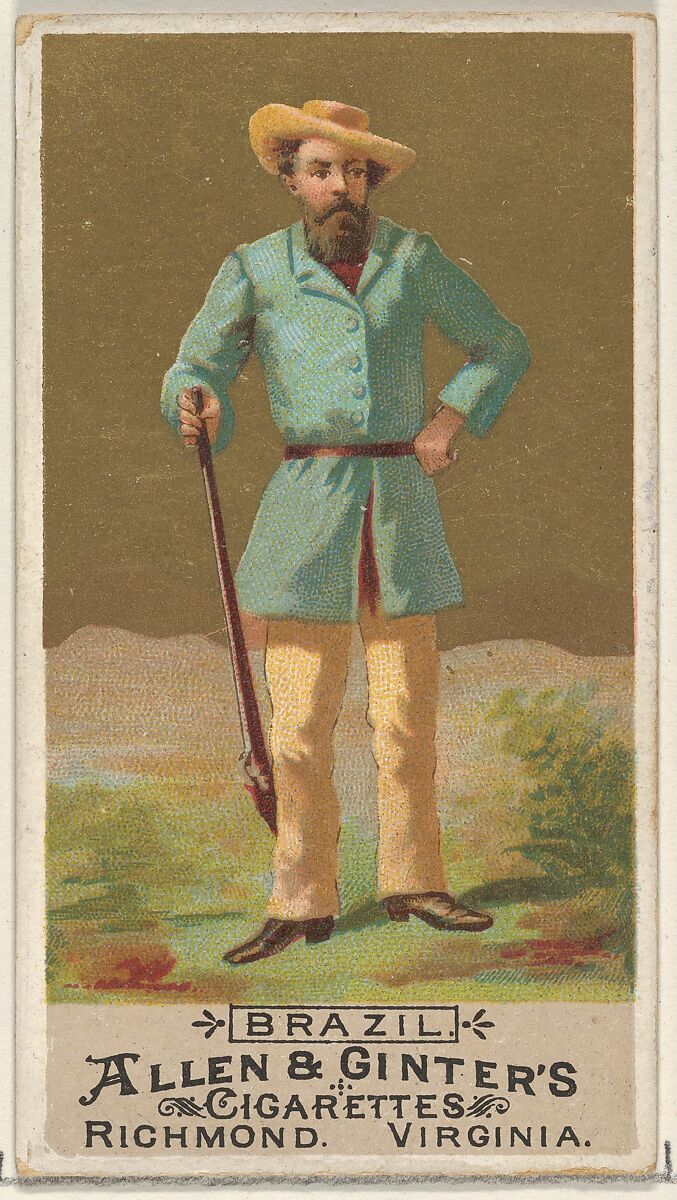Brazil, from the Natives in Costume series (N16) for Allen & Ginter Cigarettes Brands, Allen &amp; Ginter (American, Richmond, Virginia), Commercial color lithograph 