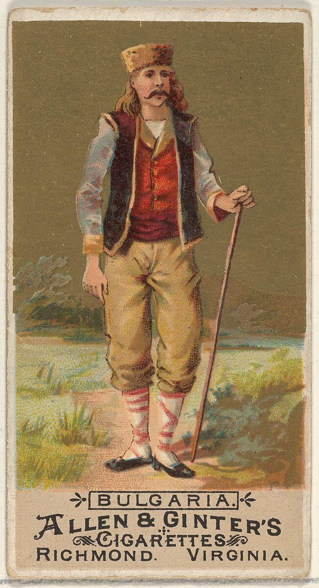 Bulgaria, from the Natives in Costume series (N16) for Allen & Ginter Cigarettes Brands, Allen &amp; Ginter (American, Richmond, Virginia), Commercial color lithograph 