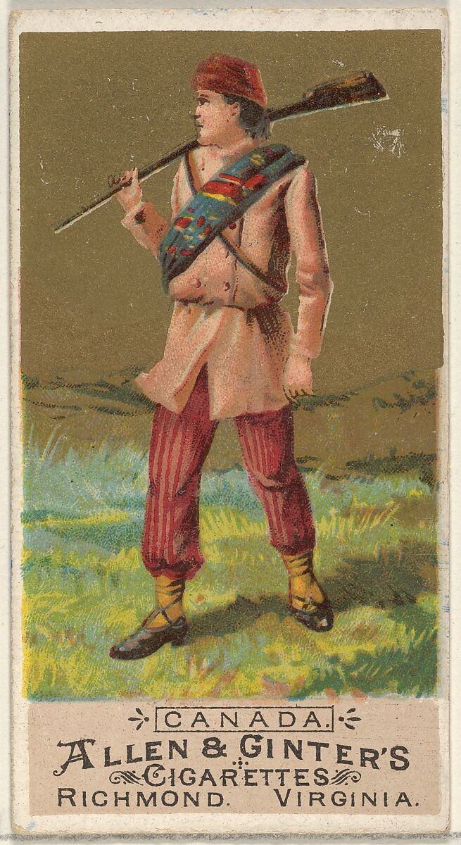 Canada, from the Natives in Costume series (N16) for Allen & Ginter Cigarettes Brands, Allen &amp; Ginter (American, Richmond, Virginia), Commercial color lithograph 