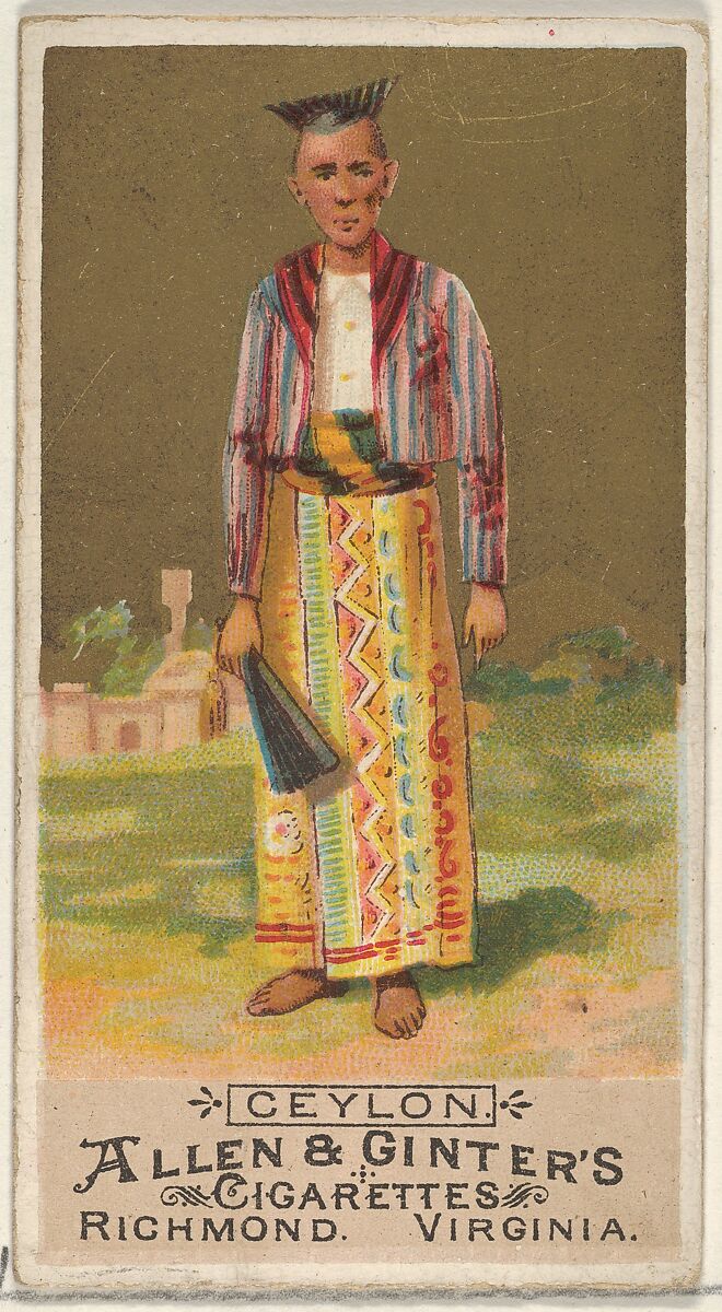 Ceylon, from the Natives in Costume series (N16) for Allen & Ginter Cigarettes Brands, Allen &amp; Ginter (American, Richmond, Virginia), Commercial color lithograph 