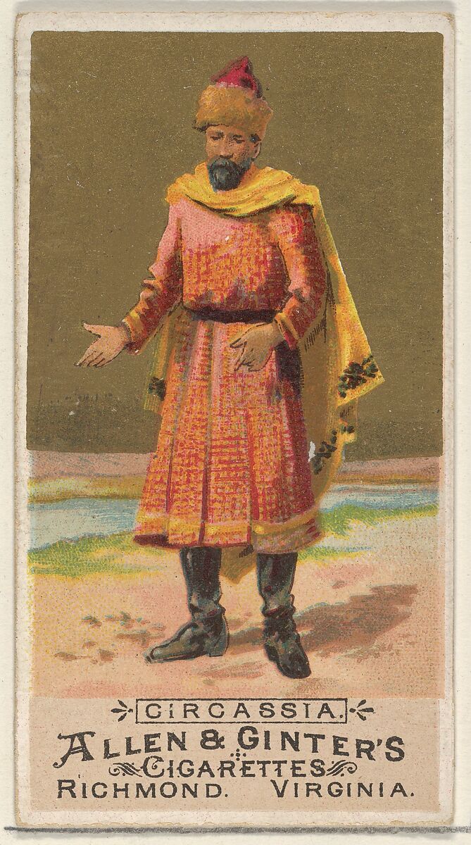 Circassia, from the Natives in Costume series (N16) for Allen & Ginter Cigarettes Brands, Allen &amp; Ginter (American, Richmond, Virginia), Commercial color lithograph 
