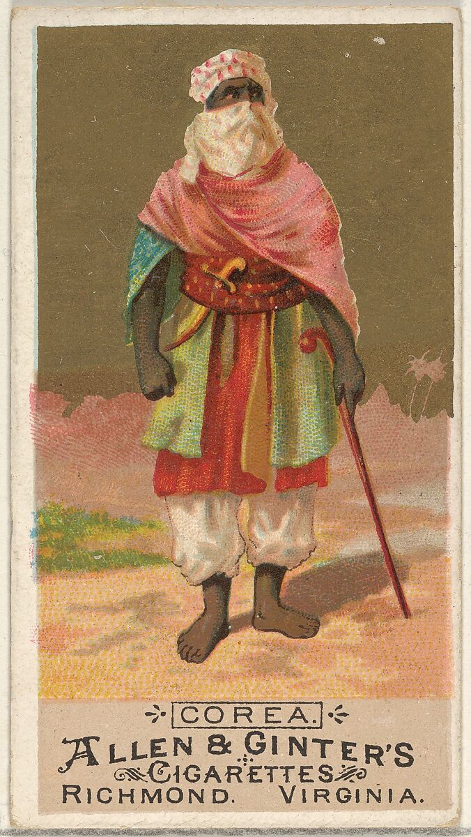 Korea, from the Natives in Costume series (N16) for Allen & Ginter Cigarettes Brands, Allen &amp; Ginter (American, Richmond, Virginia), Commercial color lithograph 