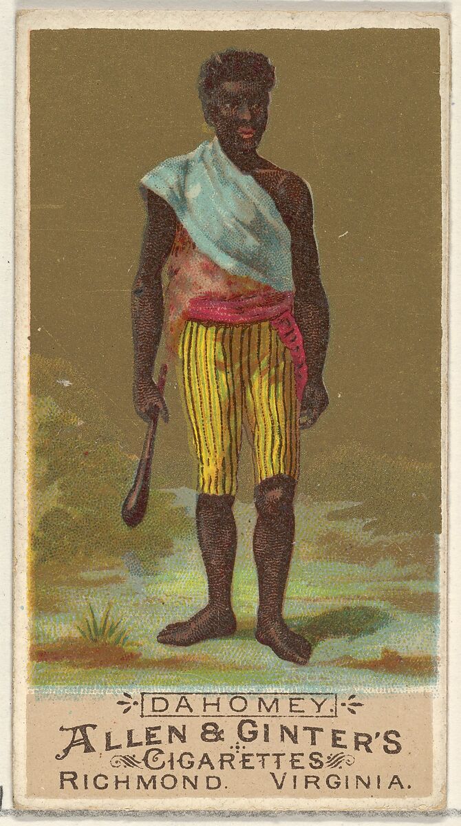 Dahomey, from the Natives in Costume series (N16) for Allen & Ginter Cigarettes Brands, Allen &amp; Ginter (American, Richmond, Virginia), Commercial color lithograph 