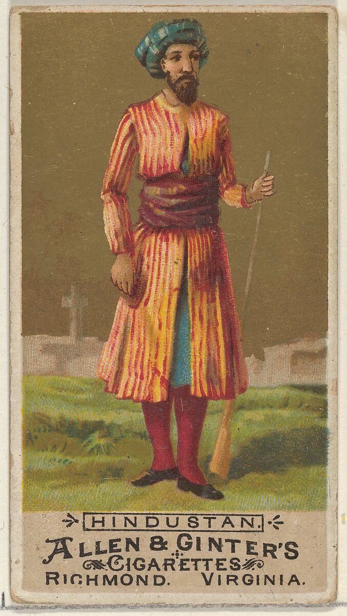 Hindustan, from the Natives in Costume series (N16) for Allen & Ginter Cigarettes Brands, Allen &amp; Ginter (American, Richmond, Virginia), Commercial color lithograph 