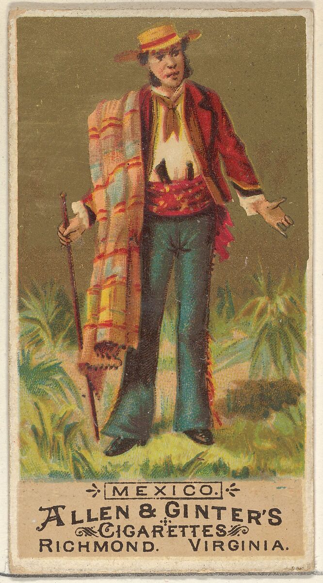 Mexico, from the Natives in Costume series (N16) for Allen & Ginter Cigarettes Brands, Allen &amp; Ginter (American, Richmond, Virginia), Commercial color lithograph 