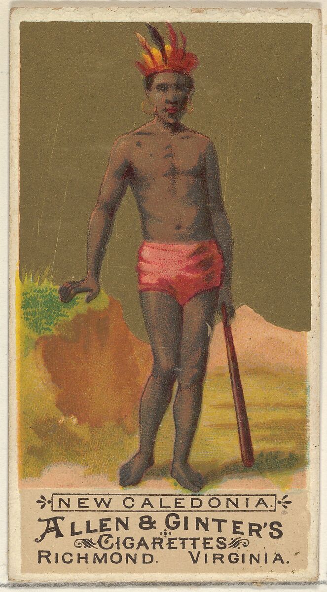New Caledonia, from the Natives in Costume series (N16) for Allen & Ginter Cigarettes Brands, Allen &amp; Ginter (American, Richmond, Virginia), Commercial color lithograph 