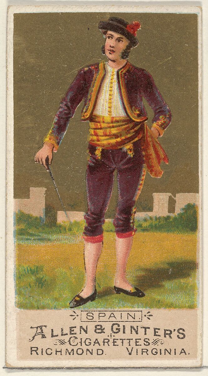 Spain, from the Natives in Costume series (N16) for Allen & Ginter Cigarettes Brands, Allen &amp; Ginter (American, Richmond, Virginia), Commercial color lithograph 