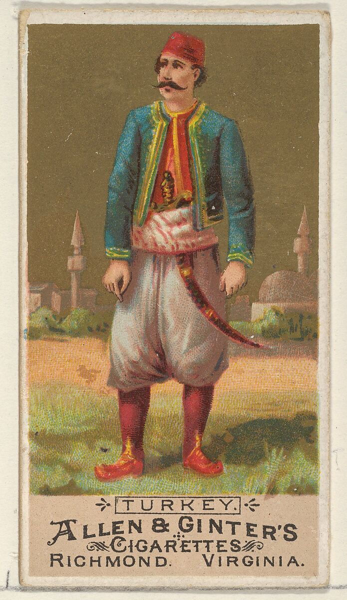 Turkey, from the Natives in Costume series (N16) for Allen & Ginter Cigarettes Brands, Allen &amp; Ginter (American, Richmond, Virginia), Commercial color lithograph 
